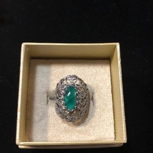 Sterling Malachite Turkey Filigree Ring 5.25